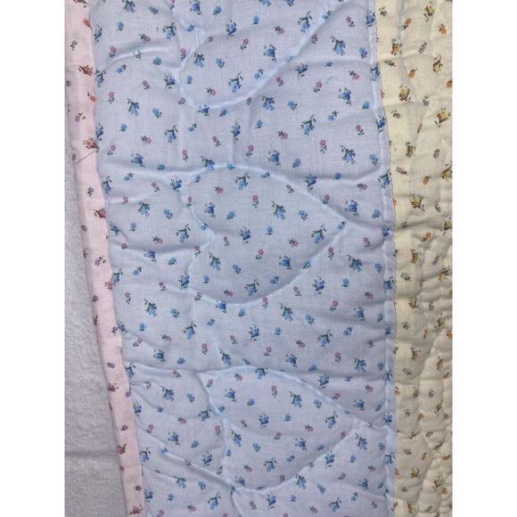 Vintage Baby Bed Patchwork Quilt Hearts Hand Made Ditzy Floral Eyelet Blue Pink‎